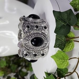 Boho Silver and Black Stretch Bracelet New